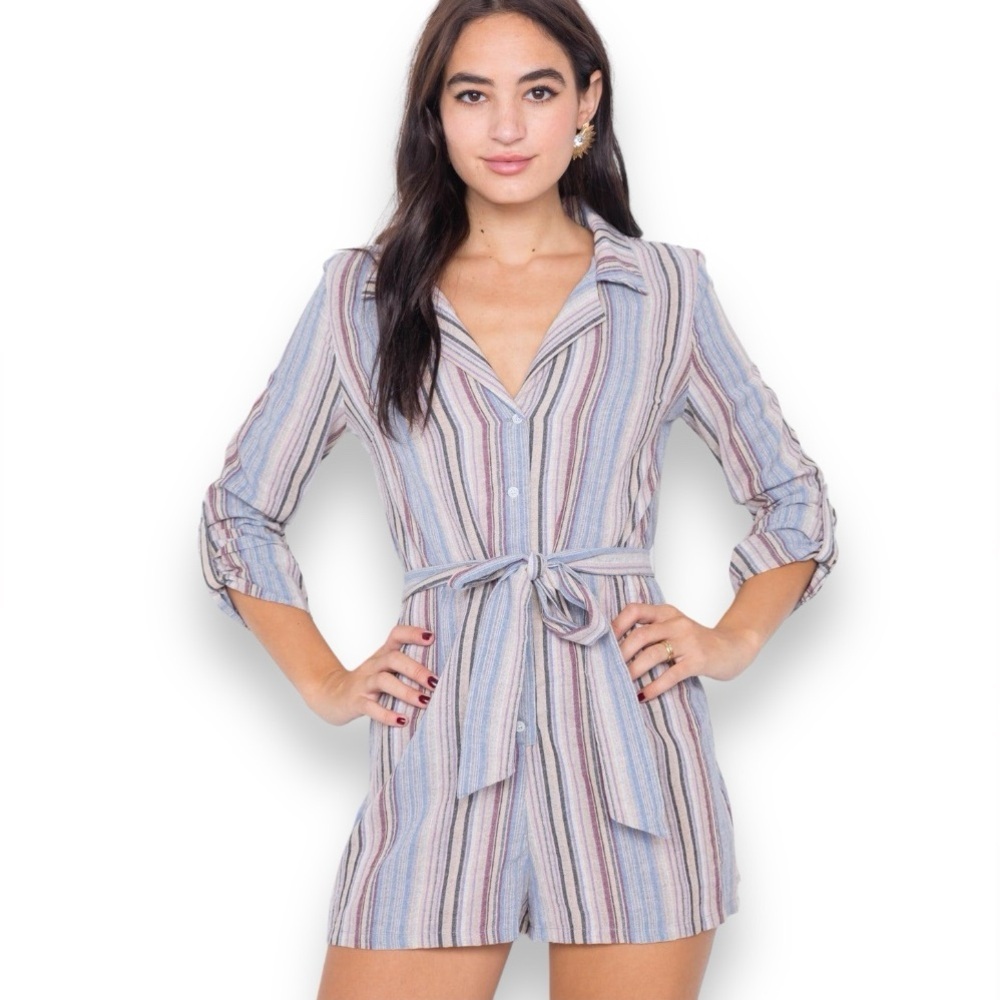 Mustard Seed - Lilac Taupe Multi Stripe Short Romper Size S